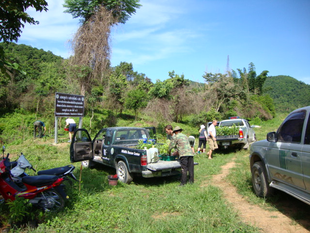 Volunteers unload the trucks